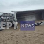 Severely injured driver from a truck rollover in Egnatia at the height of Serres Vamvakophytos