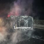 Tragedy on the Athens-Lamia Highway: Dead Dalica Driver that was overthrown and wrapped in flames